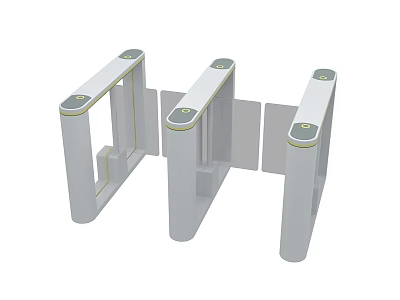 Three White Public Facility Turnstiles With Vertical Pillars And Round Indicators 3d model