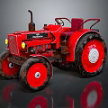 Red Vintage Tractor With Large Wheels And Red Seat On Dark Background