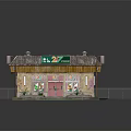 Retail Store Exterior Featuring Green Sign Awning Potted Plants And Street Lamp