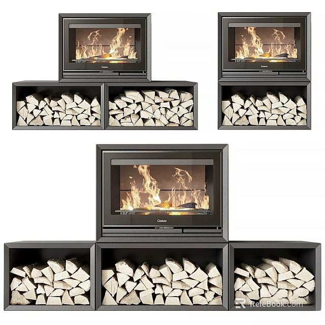 Cozy Modern Fireplace Interior Design With Stacked Wood Logs And Warm Flames 3d model 