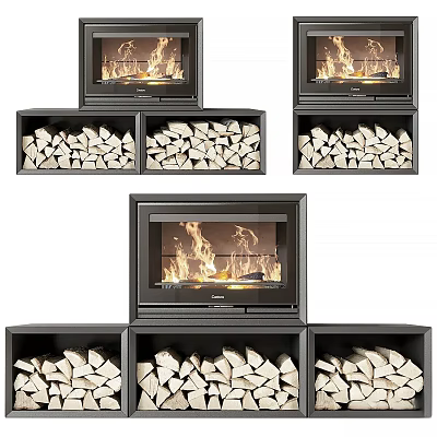 Cozy Modern Fireplace Interior Design With Stacked Wood Logs And Warm Flames 3d model