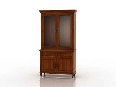 Elegant Classic Wooden Wardrobe With Glass Doors And Storage Drawers Design 3d model