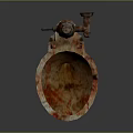 Old Rusty Toilet With Red Stains And Rusty Faucet Structure