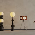 Contemporary Lighting Fixtures With Spherical Shades Wooden Frames And Metal Stands