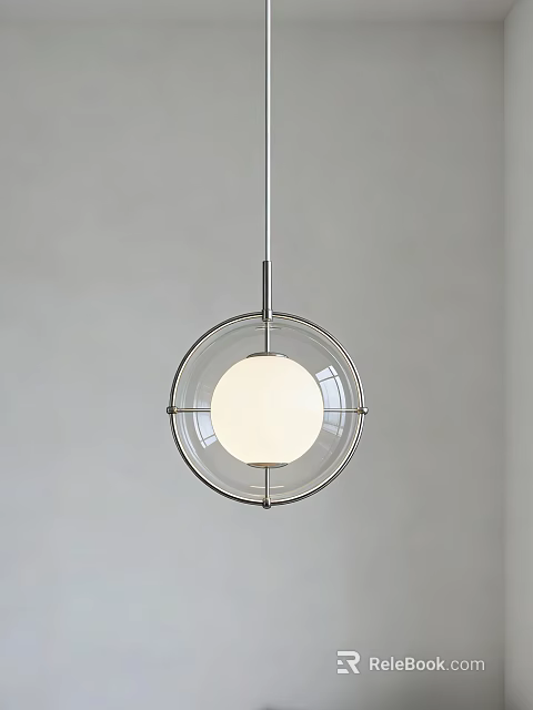 Modern Pendant Light With Circular Metal Frame And White Spherical Shade 3d model 