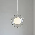 Modern Pendant Light With Circular Metal Frame And White Spherical Shade