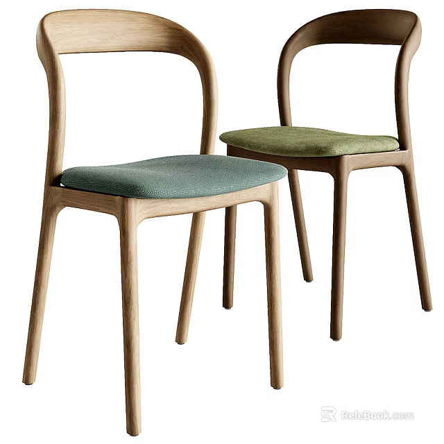 Modern Wooden Dining Chairs With Green Upholstered Seats For Home Dining Room Interior 3d model 
