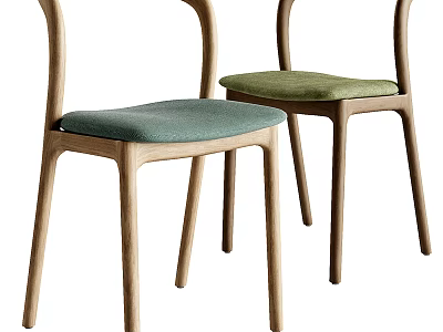 Modern Wooden Dining Chairs With Green Upholstered Seats For Home Dining Room Interior 3d model