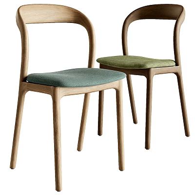 Modern Wooden Dining Chairs With Green Upholstered Seats For Home Dining Room Interior 3d model