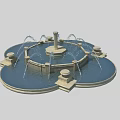 Ornate Circular Water Fountain With Tiered Sprayers And Decorative Stone Pillars