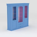 Stylish Blue Wine Cabinet With Glass Doors Shelves And Bottom Drawers