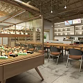 Rustic Dessert Shop Interior With Wooden Ceiling Ivy Decorations Bookshelves Dessert Display Case And Green Plants