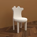 White Upholstered Dining Chair With Unique Backrest Rounded Legs Against Brown Wall Herringbone Wood Floor