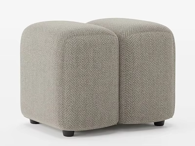 Two Beige Herringbone Pattern Upholstered Ottoman Stools With Black Legs 3d model
