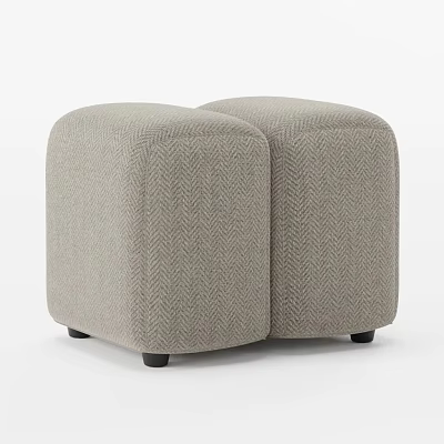 Two Beige Herringbone Pattern Upholstered Ottoman Stools With Black Legs 3d model