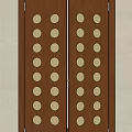 Wooden Double Doors With Multiple Circular Cutouts For Interior Decoration 3d model