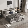 Modern Double Bed With Soft Bedding Side Nightstands Wall Art And Floor Rug 3d model