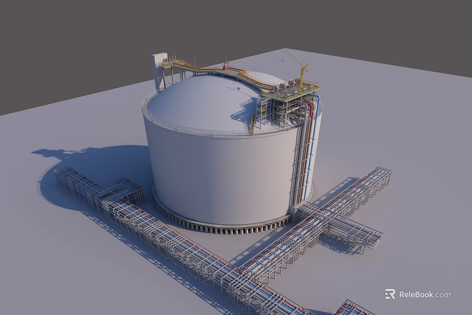 Industrial Equipment Large Storage Tank with Metal Pipes and Platform Structures 3d model 