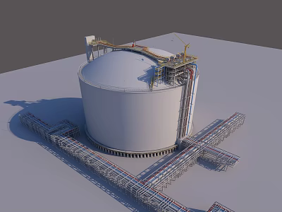 Industrial Equipment Large Storage Tank with Metal Pipes and Platform Structures 3d model