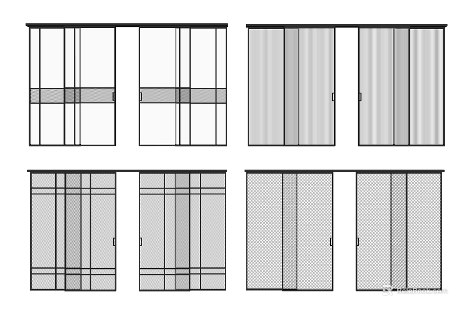 Sliding Partition Doors With Grid Striped And Mesh Design Patterns For Interiors 3d model