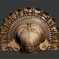 Handcrafted Bronze Head Sculpture With Detailed Facial Features Radiant Decorations And Shiny Surface