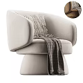 Beige Leisure Chair With Plaid Pillow And Blanket Curved Armrests Round Base