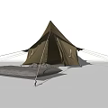 Beige Canvas Camping Tent with Pyramid Top and Outdoor Mattresses