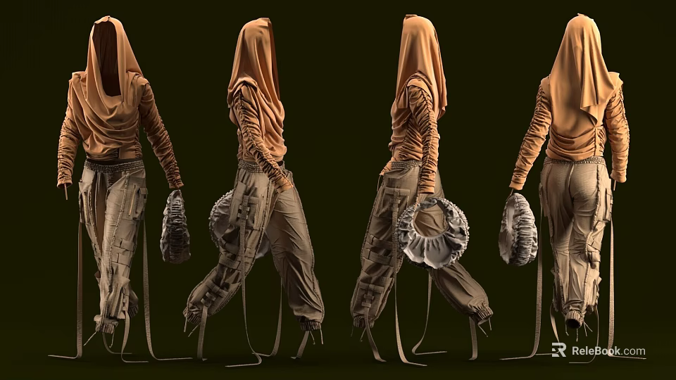 Fashionable Hooded Outfit With Loose Pants And Details 3d model 