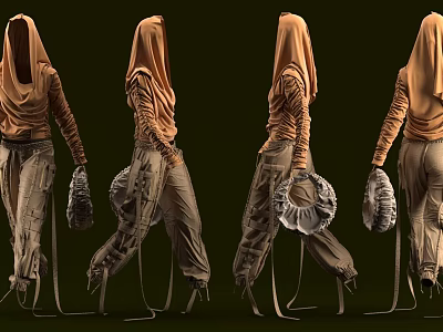 Fashionable Hooded Outfit With Loose Pants And Details 3d model