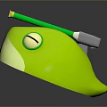 Green Cartoon Turtle With Yellow Belly And Green Pen On Head Closed Eyes
