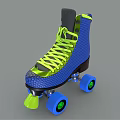 Stylish Blue Roller Skates with Neon Yellow Laces and Blue Wheels with Green Accents