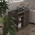 Wooden Side Table With Storage Shelves Teapot And Cups Near Sofa In Living Room