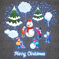 Children Playing With Snowman And Trees In Christmas Snow Scene