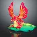 Game Movie Fantasy Dragon Character with Red Orange Butterfly Wings and Green Base
