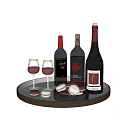 Elegant Wine Bottles And Glasses With Macarons On Silver Serving Tray 3d model