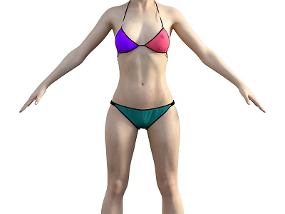 Woman in Bikini With Purple and Pink Top and Green Bottom on White Background 3d model