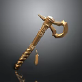 Golden War Hammer With Twisted Handle Spiked Head And Crescent Blade Pendant