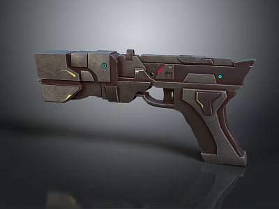 3D Rendered Sci Fi Pistol With Metallic Finish Green Indicators Red Accents And Geometric Components 3d model