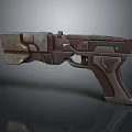 3D Rendered Sci Fi Pistol With Metallic Finish Green Indicators Red Accents And Geometric Components