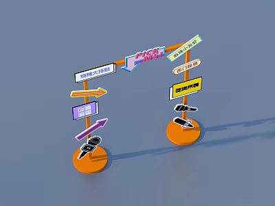 Colorful Signposts With Directional Arrows And Orange Bases For Household Items 3d model