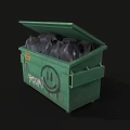 Green Household Trash Bin With Open Lid Black Garbage Bags And Boom Graffiti Smiley Face