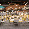 Modern Cafeteria Interior With Yellow White Chairs Tables And Ceiling Features 3d model