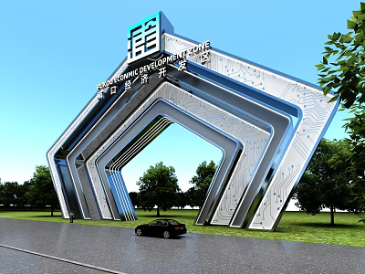 Modern Hi Tech Spiritual Fortress Architectural Design With Arch Structure And LED Lights 3d model