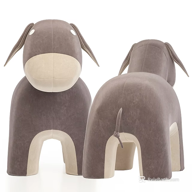 Cute Donkey Shaped Plush Stools Featuring Gray and Beige Soft Color Design 3d model
