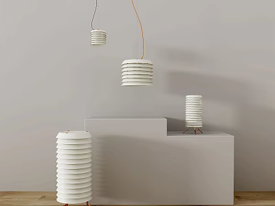 Modern Minimalist White Floor Lamps With Layered Design On Display Stands In Indoor Setting 3d model