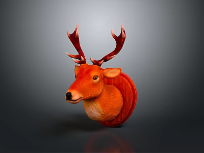 Realistic Orange Deer Head Sculpture with Red Antlers for Interior Decor 3d model