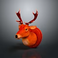 Realistic Orange Deer Head Sculpture with Red Antlers for Interior Decor