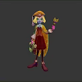 3D Animated Magical Girl Character With Purple Hair Orange Hat Red Dress And Magic Wand