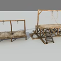 Rustic Vintage Wooden Platforms With Ropes Rings And Staircase Frame Structure 3d model
