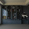 Luxury Dark Gray Display Cabinet With Illuminated Shelves And Bearbrick Figures On Marble Top